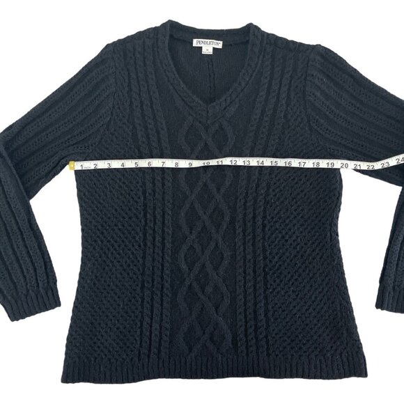 Pendleton Women's V-Neck Cableknit Sweater Black Mohair Wool Size Medium - Picture 2 of 8